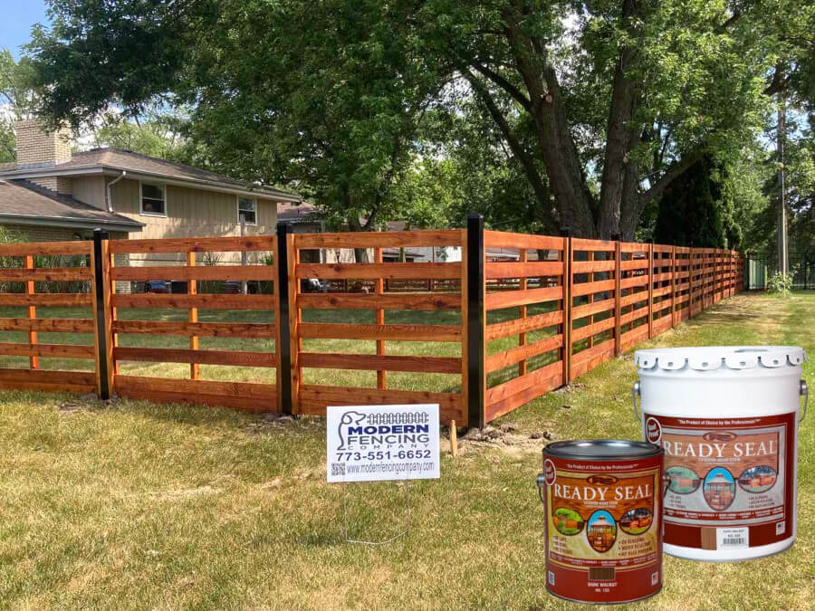 READY SEAL wood stain applied to a newly installed wood fence